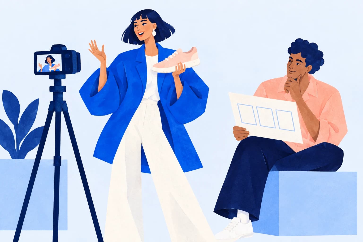 Illustration of a creator filming with a campaign producer