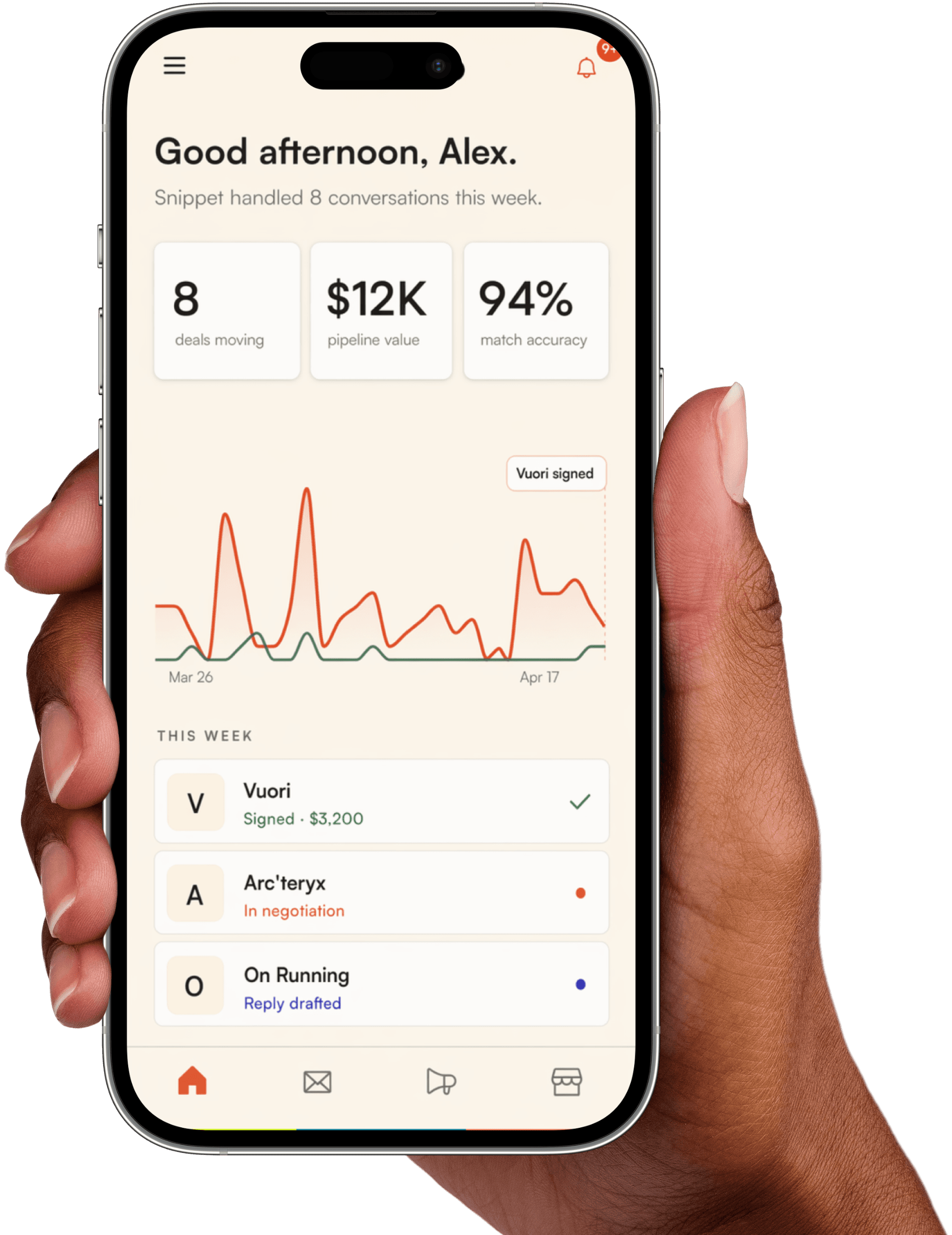 Example Snippet workspace on a phone
